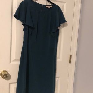 LOFT teal cap sleeve tie front chiffon dress EUC teal